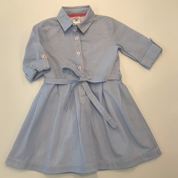Pleated Button-Down Shirt Dress, 2T - Picture 4 of 5